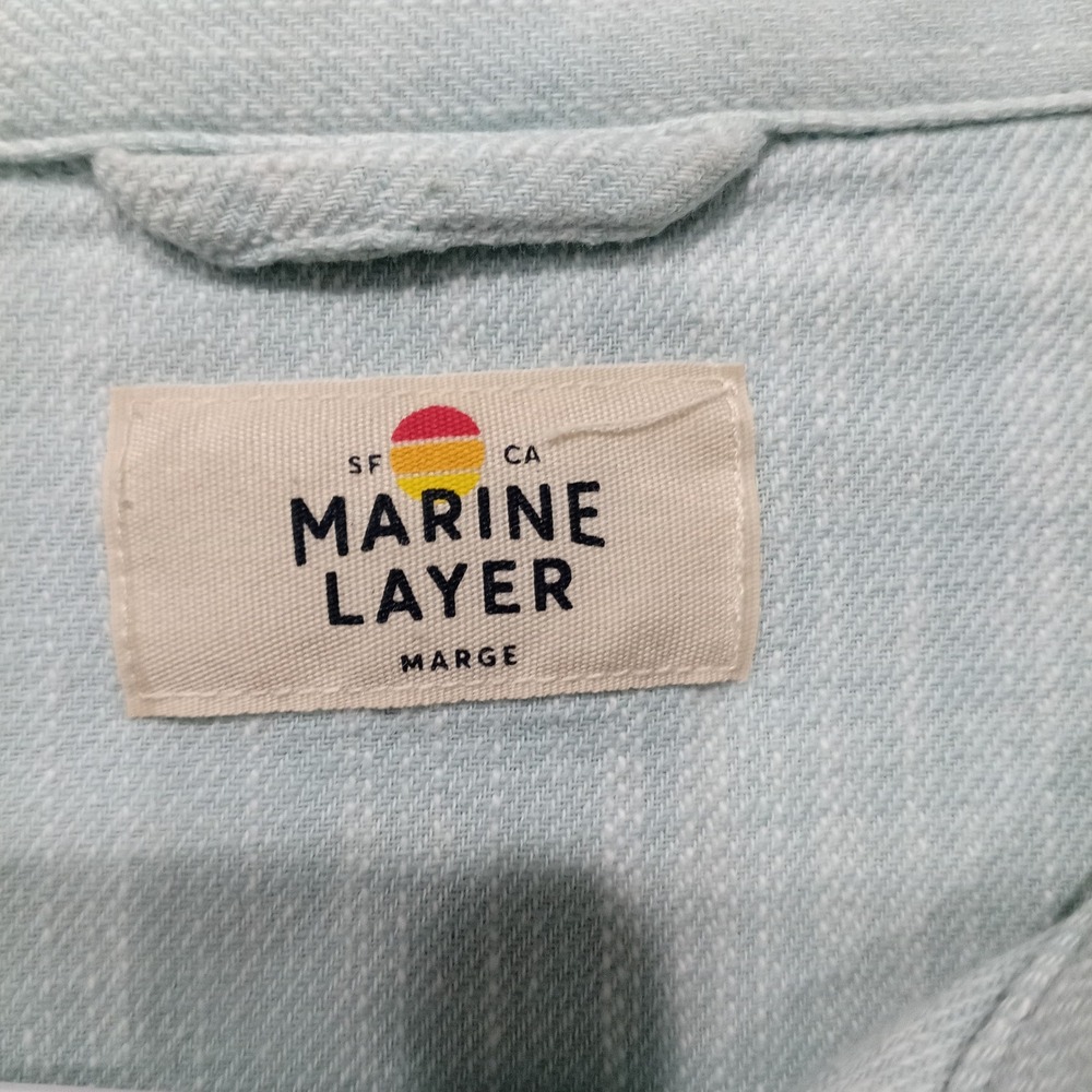Marine Layer Mens Marge Button Down Shirt Mint Green Striped Cotton Blend 15794 - Picture 3 of 9